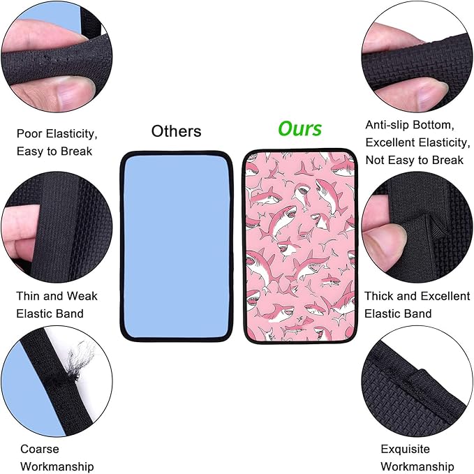 JANENFNA Car Armrest Cover Pads Universal Fashion Cute Auto Center Console Armrest Cover Pad with 2PCS Car Coasters Soft Waterproof Car Armrest Seat Protector for Women,Pink Shark Pattern