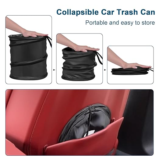 Kincown Car Trash Can, Large-Sized Pop-up Car Trash Bin, Collapsible Garbage Can, Trash Bag with Elastic Band Hanging, Double-Layer Washable Trash Can, Waste Basket with Velcro