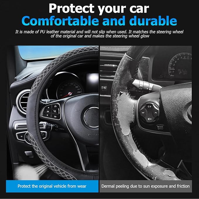 Elastic Car Steering Wheel Cover, 14.5-15 Inch Leather Non Slip Vehicle Steering Wheel Protecter Without Inner Ring, Auto Interior Protection Accessories, Universal Fit (Black)