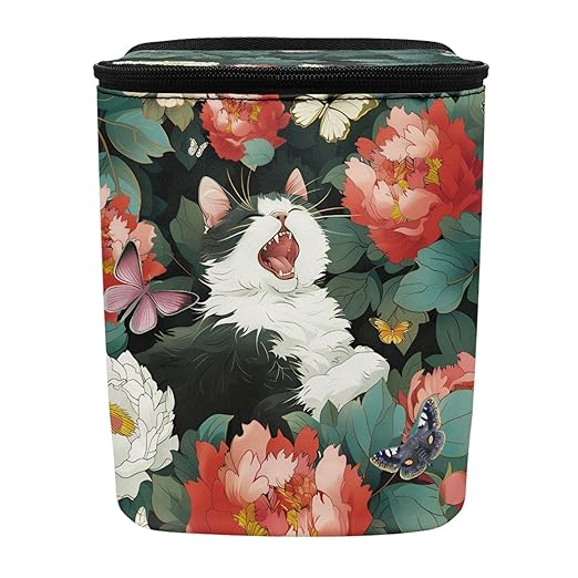Floral Cat Butterfly Car Trash Can, Peony Flower Pattern Car Garbage Bin for Vehicle Interior Organization