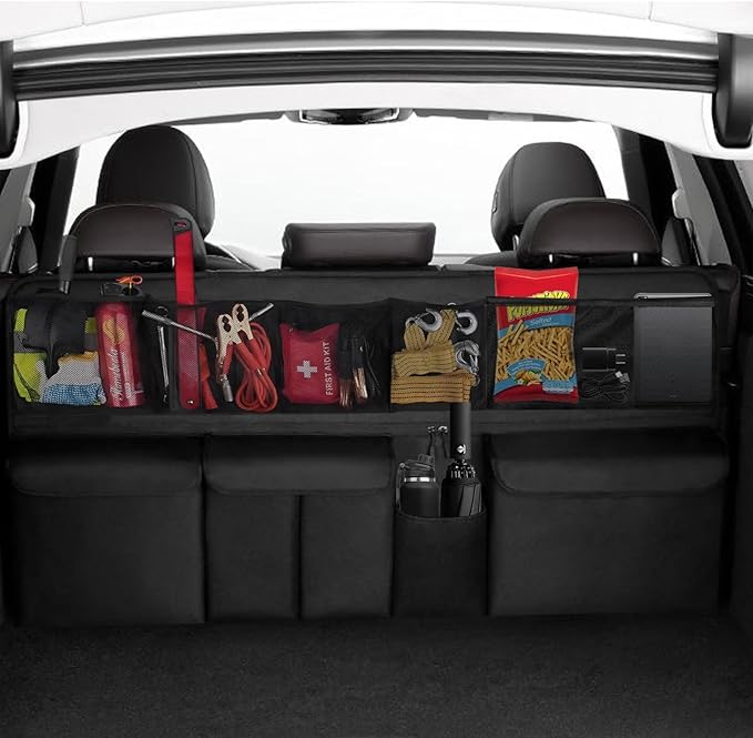QIANKUNBAG Car Trunk Organizer, LARGE CAPACITY(41 x 20 in) Car Storage Bag with 9 Pockets, 9X Upgraded Trunk Storage Organizer for Car, SUV, Truck, Jeep，MPV- Black
