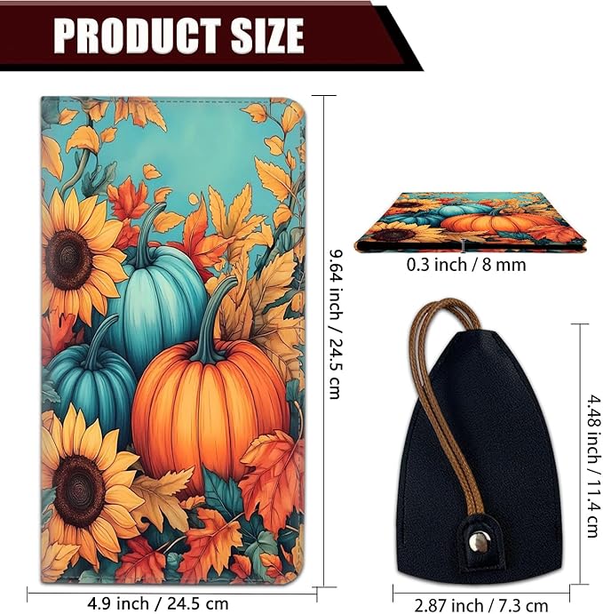 Car Registration Holder, PU Leather Vehicle Glove Box Organizer for Driver License, Document, Car Insurance Holder with Magnetic Shut, Auto Paperwork Wallet Accessories, Autumn Pumpkin Maple Leaves