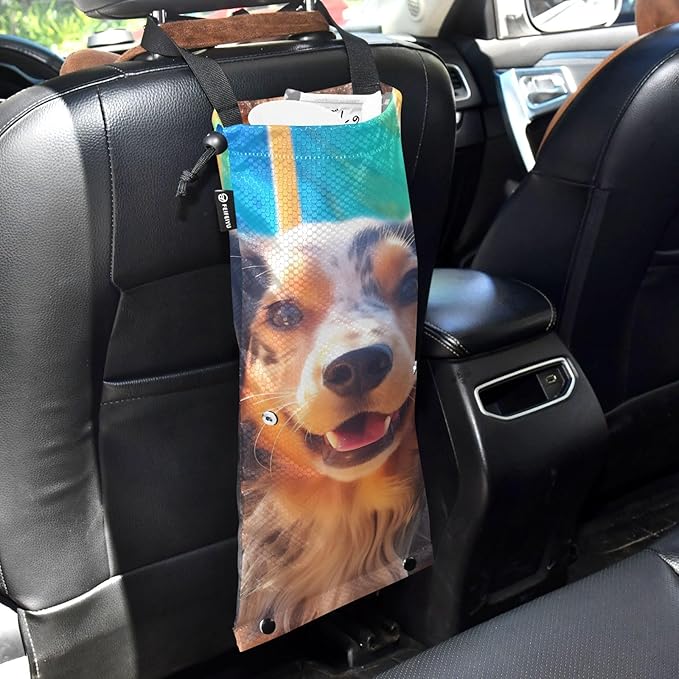 ALAZA Hanging Car Trash Bags Garbage Bag Trash Can for Back Seat Small Dog 3 Washable Storage Bag Retractable 2 Pack