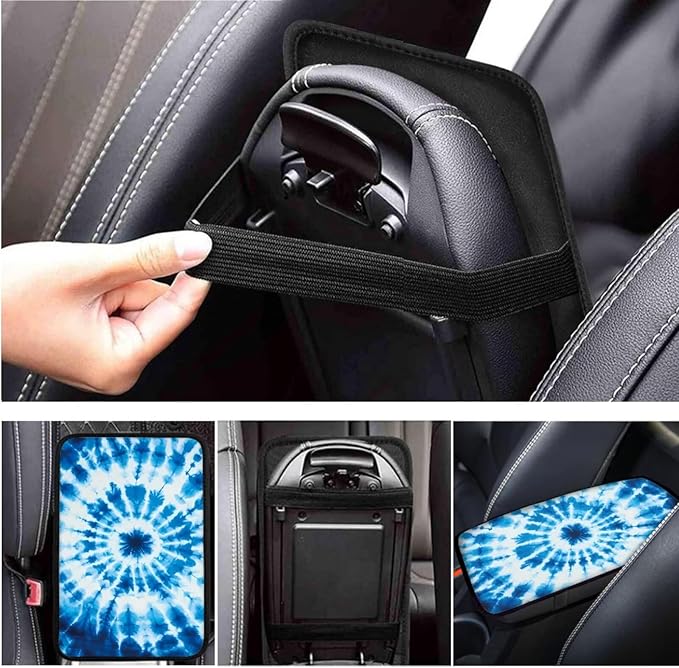 Blue Tie-Dye Car Steering Wheel Cover Set for Men Women 6 Pcs Car Interior Decor Cup Coaster Handbrake Cover Universal Fit Auto,Suvs,Truck