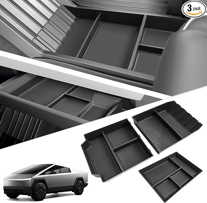 SKTU 3-Pack for 2024 2025 2026 Tesla Cybertruck Center Console Organizer Cybertruck Lower Console Organizer Cybertruck Passenger Glove Box & Floor Tray 2024 2025 2026 Cybertruck Accessories
