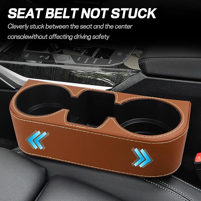 Car Cup Holder, Multifunctional Auto Drink Holder Gap Filler Storage Box, Leather Car Seat Organizer with Cup Holder, Universal Vehicle Front Seat Organizer for Bottle Phone (Brown)