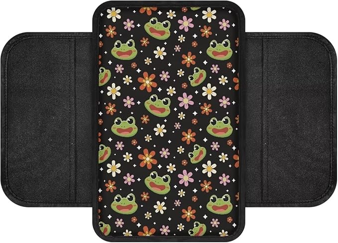 Dreaweet Car Center Console Cover with Pockets Frog Car Accessories,Universal Comfortable Arm Rest Cover Pad for Truck Car SUV,Cute Car Armrest Cover for Women