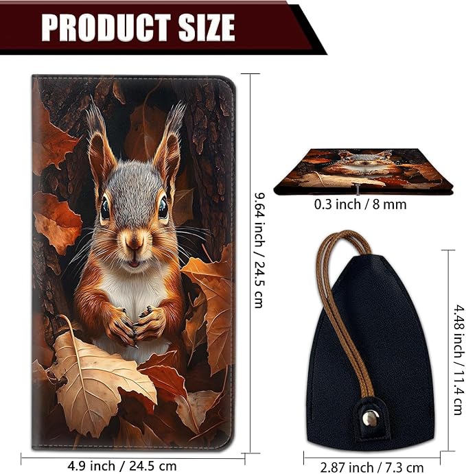 Car Registration Holder, PU Leather Vehicle Glove Box Organizer for Driver License, Document, Car Insurance Holder with Magnetic Shut, Auto Paperwork Wallet Case Accessories, Cute Squirrel Pattern