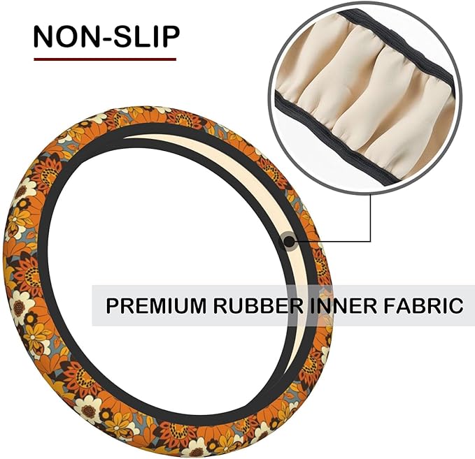 Bohemian Flowers Elastic Steering Wheel Cover, Non-Slip Breathable Neoprene Steering Wheel Covers, Women Car Accessories, Universal 15 Inch Fit Auto, Suvs, Truck