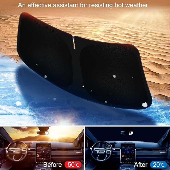SHINEHOME Car Windshield Sun Shade Compatible with 2026 2025 2024 2023 2022 2021 2020 2019 GMC Sierra 1500 2500 3500 SLT, AT4, Denali Accessories Foldable Sunshade Truck Custom Windshield Sun Visor