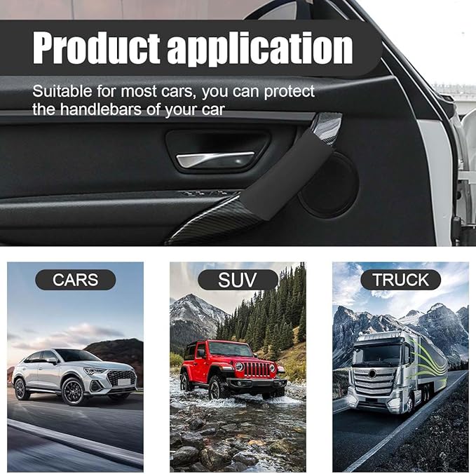 2PCS Car Grab Handle Cover, Anti-Scratch Auto Inner Front Rear Door Pull Handle Cover, PU Leather Door Grip Gloves Protector Auto Interior Decoration Accessories for Car, Truck, SUV (Black)