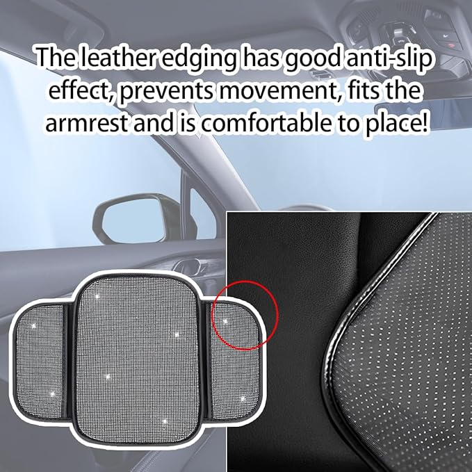 Bling Car Center Console Cover, Crystal Rhinestone Vehicle Armrest Cover Cushion with 2 Storage Bags for Women Girls, Diamond Auto Storage Box Protector Pad, Universal Fit (White)