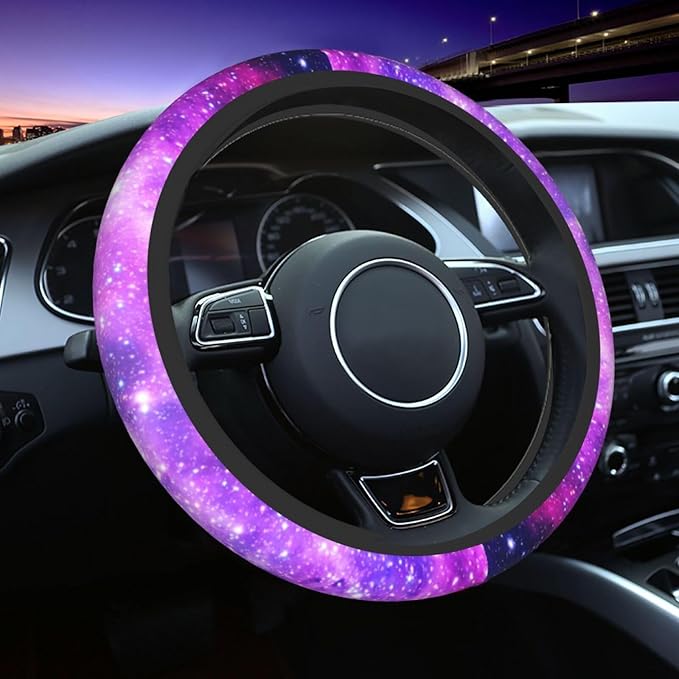 Purple Galaxy Steering Wheel Cover for Women Men Girls Car Accessories Decor Anti-Slip Neoprene Auto Steering Wheel Covers Protector Universal 15 Inch