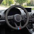 Leather Steering Wheel Cover for Chevy Silverado 1500 2500 3500, Colorado 14.5-15 inches Car Steering Wheel Cover, Black