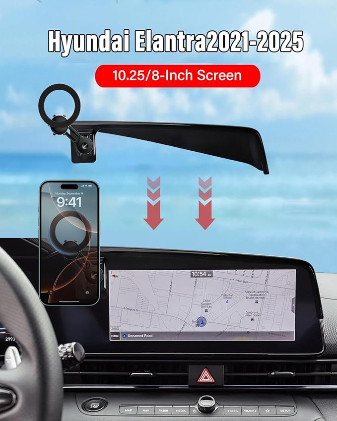 PZK Car Phone Holder for Hyundai Elantra 2021-2025 SE/SEL/Sport/Limited/N Line Accessories Custom 8-Inch/10.25-Inch Screen Car Phone Mount Compatible with Magsafe 360° Rotating Extension Rod