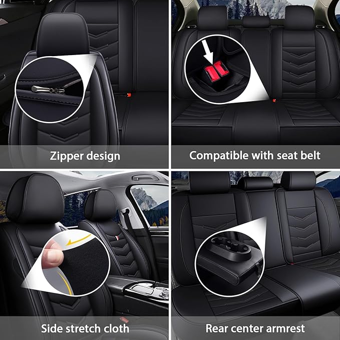 MVRVMV 5-Seat Car Seat Covers for GMC Acadia 2007-2026, Waterproof Non-Slip Wear-Resistant Leather Seat Cover (5 Seat Standard, Black)