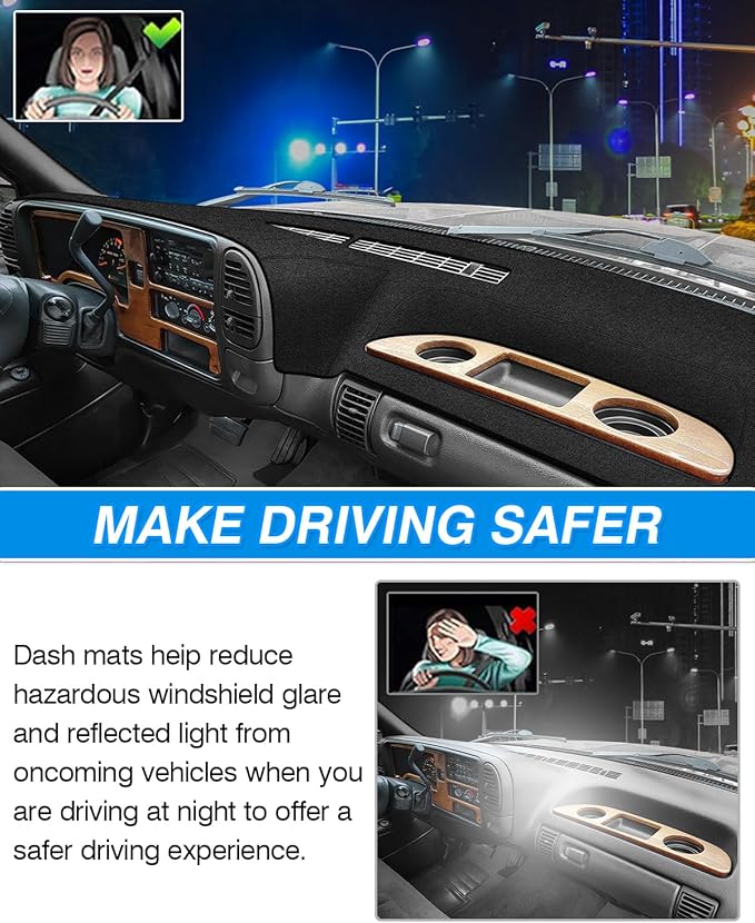 CARTIST Dash Cover Fit for 1995 1996 Chevy Chevrolet Silverado C/K 1500 2500 3500&Tahoe&Suburban/GMC Sierra&Yukon Pickup Truck Dashboard Cover Mat Non-Slip Carpet Sunshield Glare UV Rays Protector