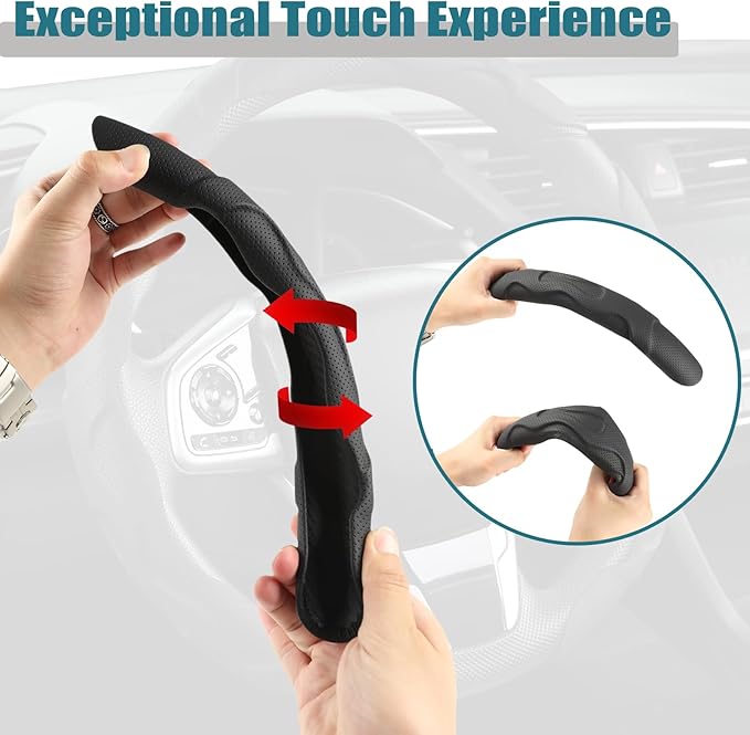 West Llama 3PCS Leather Car Steering Wheel Cover,Snap On Steering Wheel Protector Universal 99% Cars(3PCS-Black)