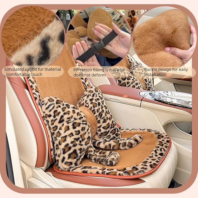 LYFJMUS 4 Pack Plush Bow Car Headrest Pillow and Lumbar Support Pillow Soft Butterfly Car Neck Pillows for Driving Cars Decor (Brown Leopard)