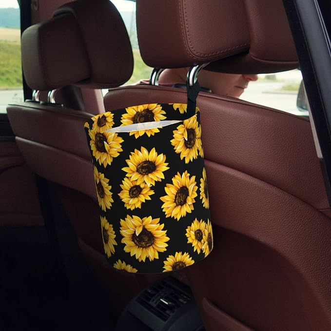 Sunflower Car Trash Can,Car Accessories Waterproof Car Organizer Foldable Portable Trash Bin Can Be Hung on The Back Seat Garbage Can for Various Cars