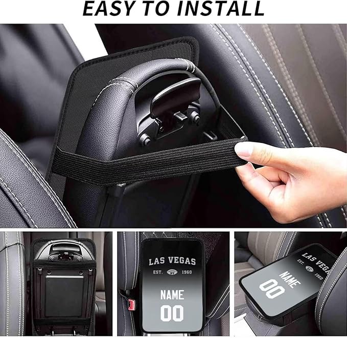 Custom Car Armrest Cover,Add Personalized Name and Number As Gifts for Loyal Football Fans,Auto Center Console Pad Car handrail Box Cushion,Fit for Most Car
