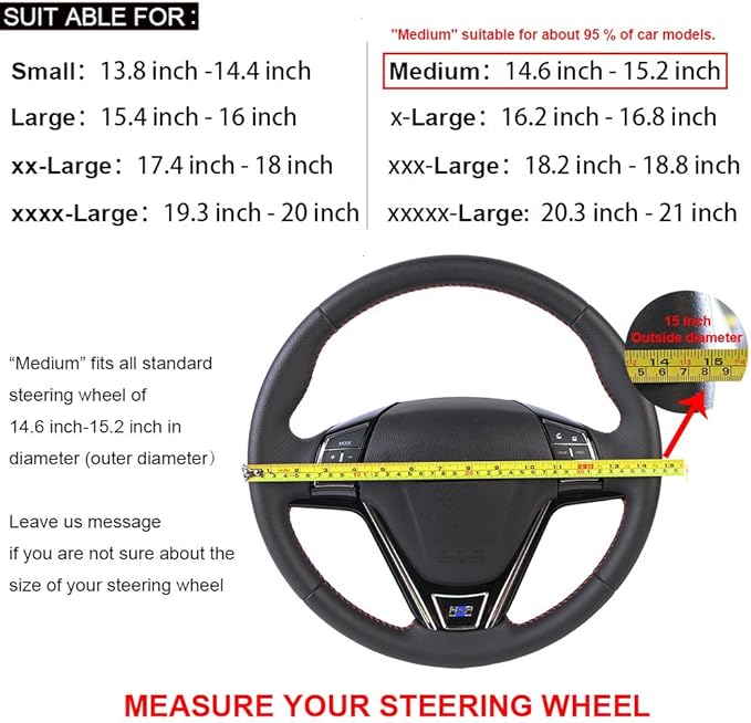 15.5 Inch Large Car Steering Wheel Cover Micro Fiber Leather Three-Dimensional Design DIY Stitch On Wrap for Buick GL8 Etc.Black