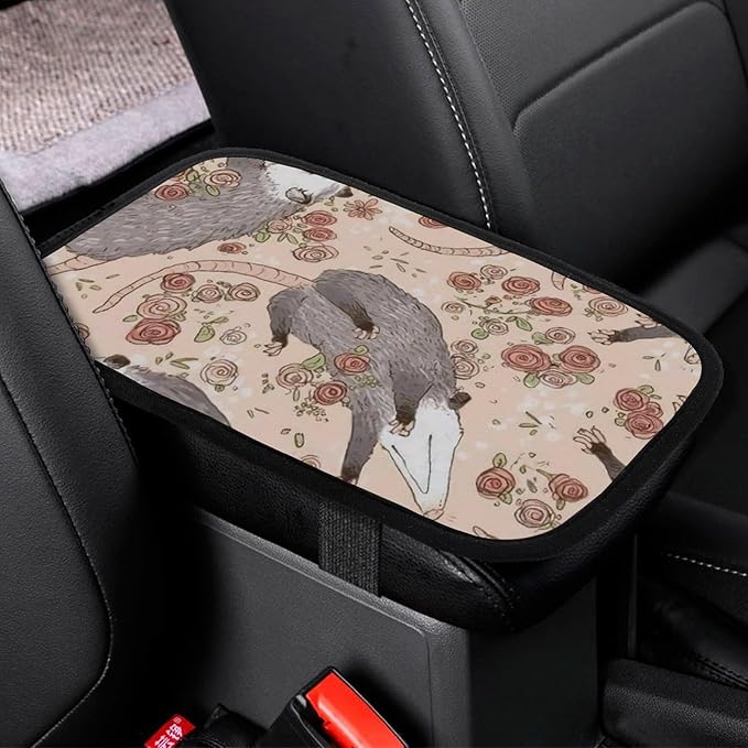 Befuddled Possums Flowers Car Center Console Cushion Pad,Waterproof Armrest Seat Box Cover Protector,Comfortable Car Decor Accessories Fit for Most Cars, Vehicles, SUVs