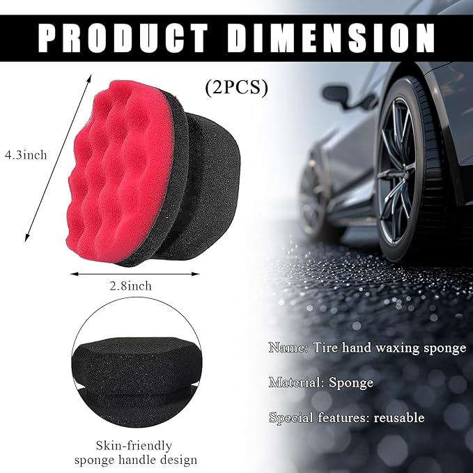 2 PCS Tire Dressing Applicator Pads, Reusable Hex Grip Tire Shine Applicator Polishing Sponge Pads, Wheel Tire Shine Detailing Foam for Most Vehicles, Car Accessories (Red, 4.33")