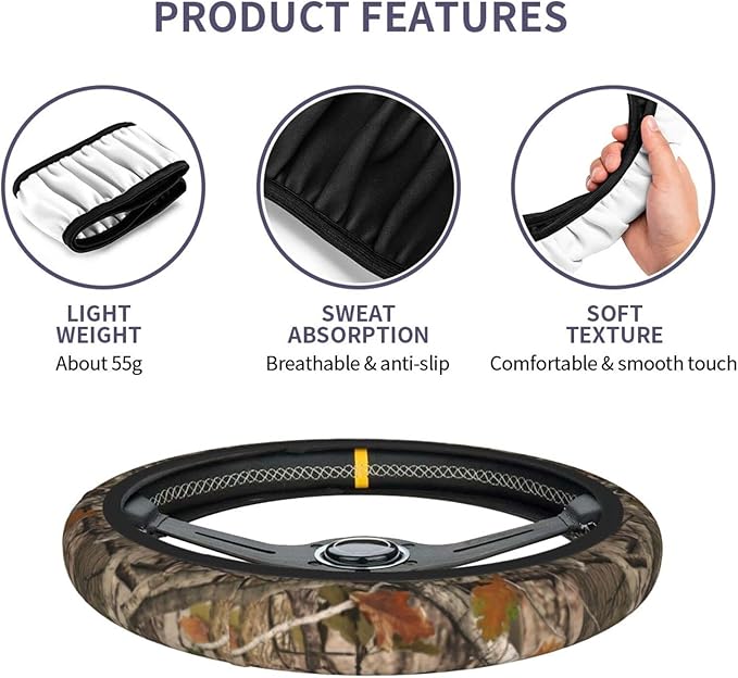 Forest Camo Hunting Universal 15 Inch Steering Wheel Covers Non Slip Neoprene Car Wrap Cover for Adults
