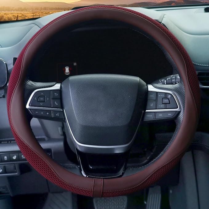 ZHOL Steering Wheel Cover,Premium Microfiber Leather,Non-Slip Breathable and Sweat-Resistant,Universal 15 Inch Steering Wheel Cover for Men and Women(Red)