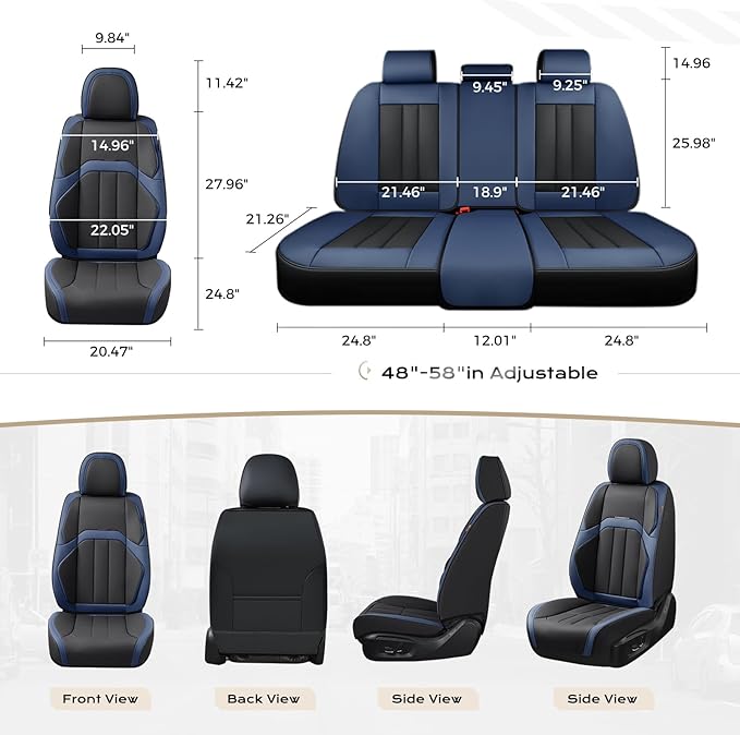 Coverado Car Seat Cover, Cover for Cars Full Seat, Premium Leather, Universal Fit Waterproof Seat Protectors, Car Seat Cushion Non-Slip for Most Cars-BlackBlue