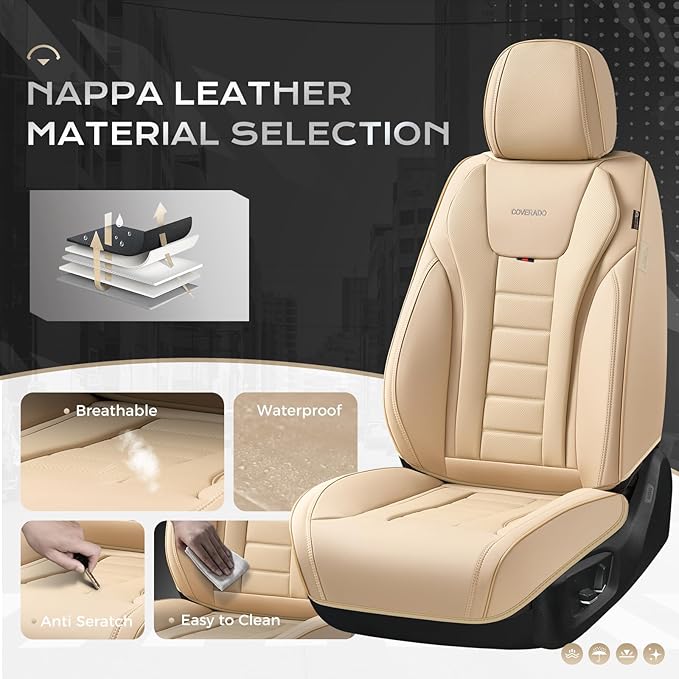 Coverado Car Seat Covers, Front Covers for Cars, Car Seat Cover Front Seats, Automotive Seat Cover, Waterproof, Leather Car Seat Cushion, Universal Interior Covers Seat Protectors for Most Cars