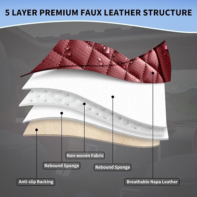 hoozoom Front Seat Covers for Cars Breathable Leather Seat Covers Waterproof Seat Protectors Universal Fit for Most Automotive Cars SUV Trucks Van (Red, Front Pair)