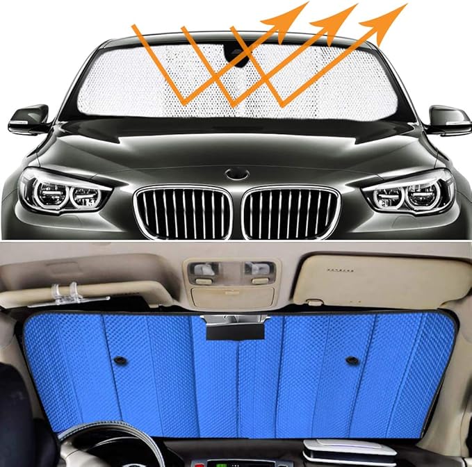 Big Ant Windshield Sun Shade Car Window Sunshade as Bonus,Blue Car Sun Shade Foldable UV Ray Visor Protector Visor Shield Cover Keeps Vehicle Cool (Size 55" x 27.5")