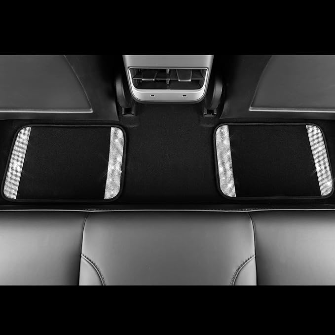 CAR PASS Bling Diamond Car Floor Mats, Shining Rhinestone Carpet Sparkly Glitter Crystal with Anti-Slip PVC Heel Pad Waterproof Universal Fit Automotive SUV,Sedan,Van,Cute Girl Women,4pcs Black Sliver