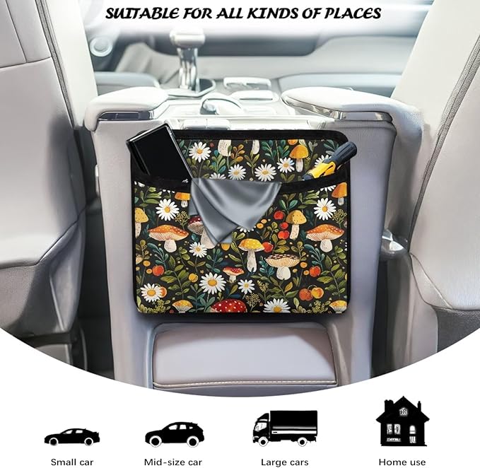 Renewold Car Pocket Organizer for Console Door Between Seat Vehicles Organizer Bag Storage Pouch Storage Box Cell Phone Holder for Auto Travel Automotive Interior Accessories Mushroom Daisy