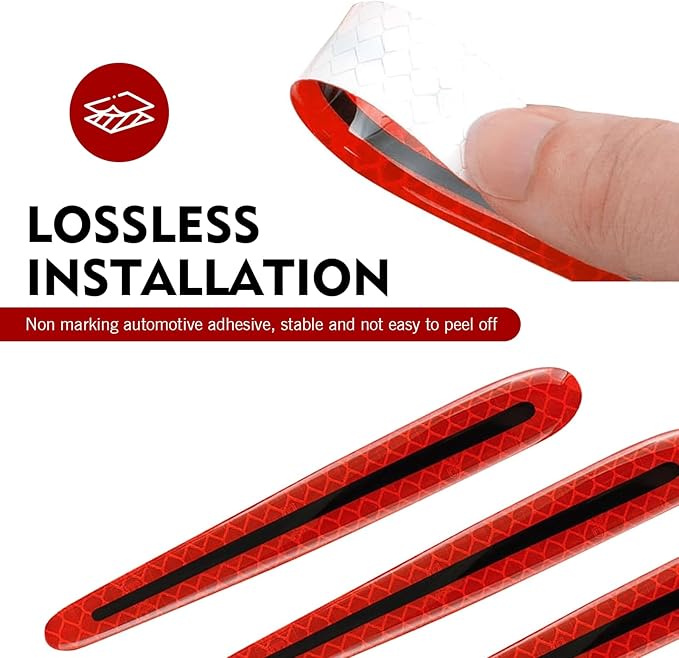 8 PCS Car Door Handle Protector Sticker, PVC Carbon Fiber Reflective Door Bowl & Handle Decoration Decal, Anti-Scratch Car Handles Sticker, Universal for Most Cars (Red)