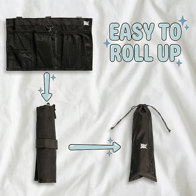 SKY STASH Airplane Seat Organizer to Clip onto Airplane Seat Pocket | Travel Essentials Accessory with Improved Universal Compatibility (15 x 9 Inches)