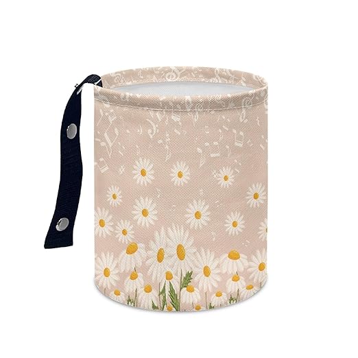 Brosoneto Cute Flower Daisy Car Trash Can Car Bag Accessories Interior Cute Garbage Bin Hanging Portable Dustbin Bin Waste Basket Collapsible Small Trash Can Easy to Clean