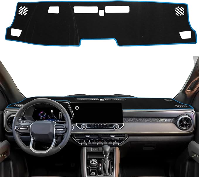 Dash Cover for Chevy Colorado/Gmc Canyon 2023 2024 2025 2026 Dashboard Cover Mat Center Console Non-Slip No Glare Protector Mat Pad Sunshade Interior Accessories for Chevylot Colorado, Blue Trim