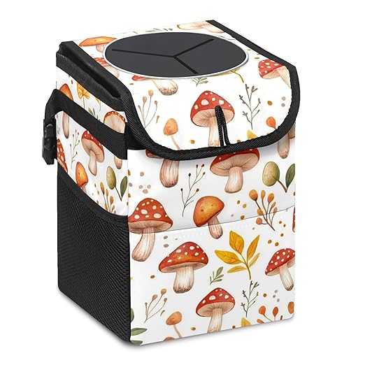 GVGHIDZ Car Trash Can – Multi-Purpose, Lightweight and Portable with Durable Water-Resistant Coating, No Installation Required, Practical and Ample Capacity, Variety of Colors.Mushroom