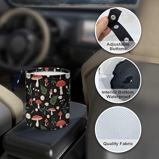 Brosoneto Mushroom Daisy Leaves Car Trash Can Collapsible Back Seat, Front Console, Floor, or Hanging Headrest Waste Basket for Car SUV Trucks