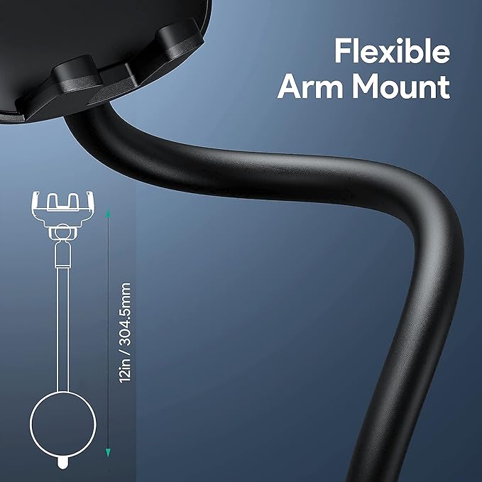 Qifutan Cell Phone Holder for Car Phone Mount Long Arm Dashboard Windshield Car Phone Holder Anti-Shake Stabilizer Phone Car Holder Compatible with All Phone Android Smartphone, Black