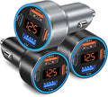 USB C Car Charger, 65W 4-Port Super Fast Charging Cigarette Lighter Adapter Multiport Dual 12V USB-A & USB-C Car Phone Charger with Battery Voltage Meter for Marine,Boat,Car Automotive,iPhone