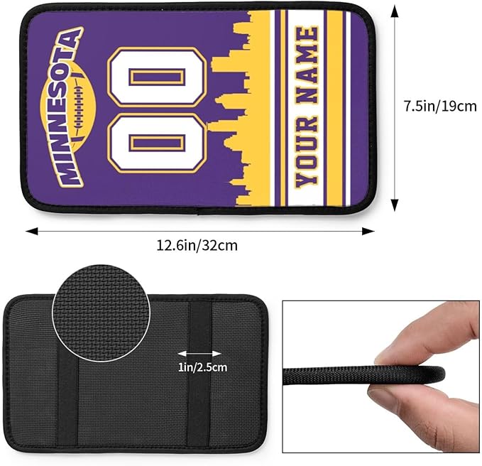Custom Minnesota Car Armrest Covers Personalized Football Style with Name Number Customized Auto Center Console Pad Car Handrail Box Cushion for Most Vehicle Decor Accessories, Fans Gift