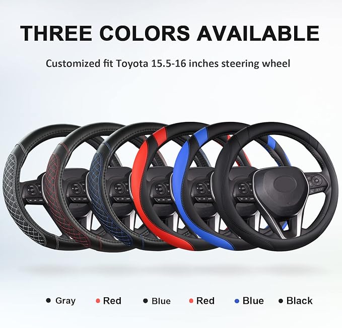West Llama Customized Auto Car Steering Wheel Cover for Toyota Tacoma,4Runner,Tundra,Sequoia,15.5-16 inch (Black+Blue-Large Size)