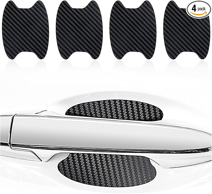 Kewucn 4PCS Car Door Handle Sticker, Carbon Fiber Auto Door Side Handle Protective Films, Anti-Scratch Vehicle Door Cup Protector, Universal Exterior Accessories for Most Cars (Black)