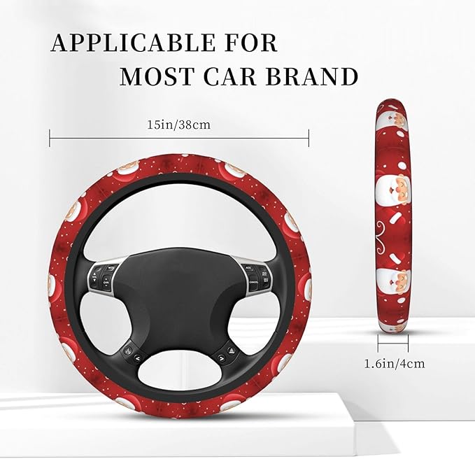 Neoprene Steering Wheel Cover Santa Claus Merry Christmas Car Steering Wheel Cover Universal Fit for Most Cars