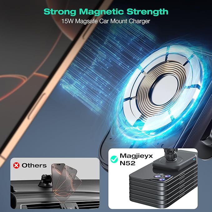 for MagSafe Car Mount Charger, (38W Fast Charging Adapter Max) Magnetic Wireless Charging Phone Holder Fits iPhone 16/15/14/13/12 Pro Max Plus/MagSafe Case on Dash/Windshield/Air Vent/Desk