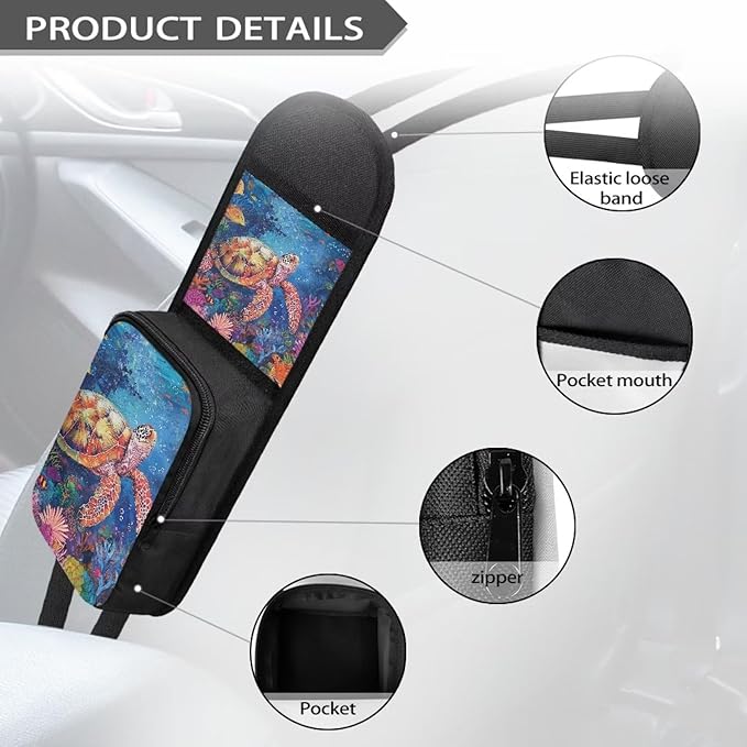 Sea Turtl Print Car Seat Organizer Auto Front Seat Side Hanging Bag Passenger Accessories Organizer,Multi Functional with ziiper and pocket mouth